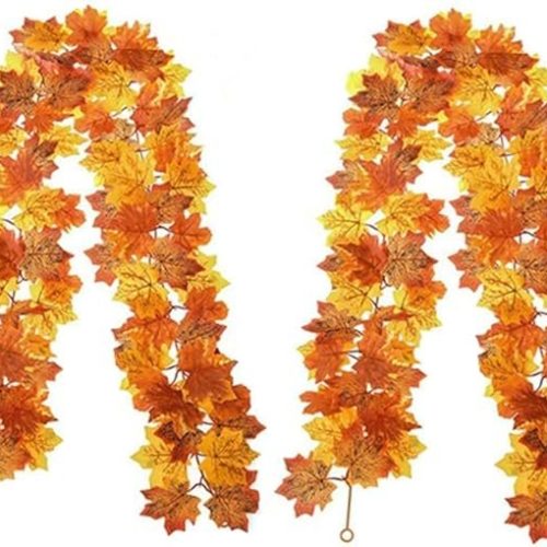 2 Pack Fall Maple Leaf Garland 5.7Ft/Piece Artificial Autumn Maple Leaves Garland