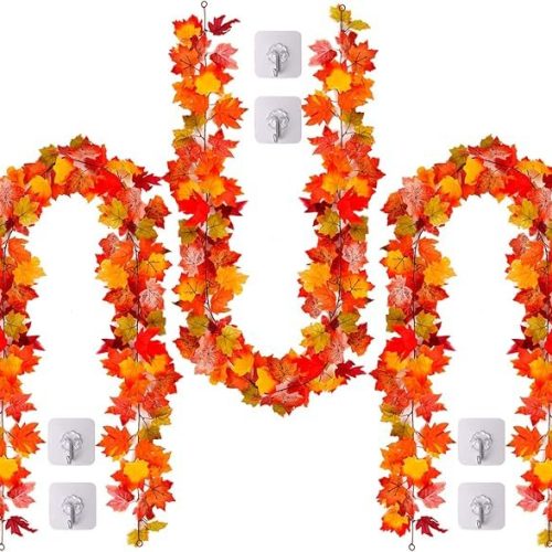 3 Pack Fall Maple Leaves Garland, 5.7 Ft/Piece Hanging Vines Garland Artificial Autumn Foliage Garland