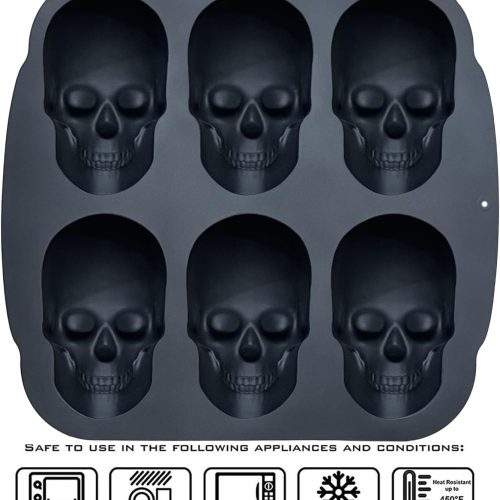 JETKONG 6 Cavity Skull Cake Pan and Silicone Skull Cakelet Mold