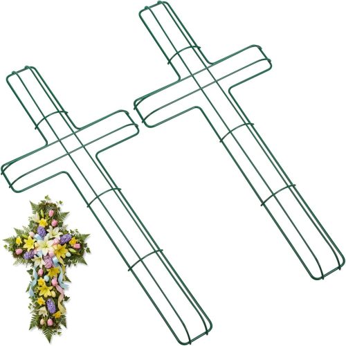Wire Wreath Frame for Easter, 2Pcs Cross Shaped Wreath Form for Crafts Floral Decorations on Easter, Weddings, Christmas Home Party Celebrations