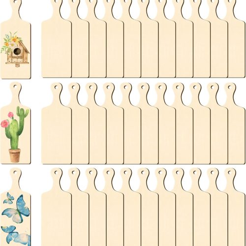 36 Pcs Wooden Mini Cutting Board with Handle Unfinished Wood Craft Mini Charcuterie Boards Paddle Blank Small Chopping Plank for DIY Kitchen Cooking Vegetables Decor(9.4 x 3.5 Inch)