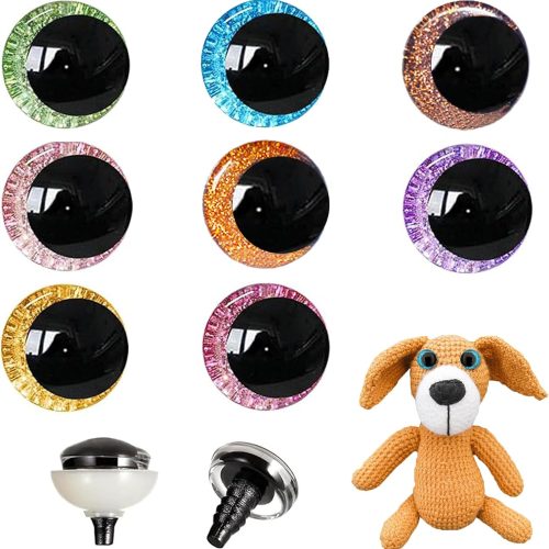 64 Pcs Glitter Safety Eyes 30mm 3D Safety Eyes for Amigurumi Glitter Eye for Stuffed Animals Large Safety Eyes Crochet for DIY of Puppet, Bear Crafts, Toy Doll Making Supplies (8 Colors)