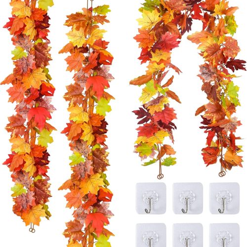 3 Pack Fall Decor for Home Fall Leaves Garland Thanksgiving Decorations Indoor Outdoor 5.8Ft/Piece Artificial Maple Leaf Garland for Autumn Harvest Halloween Party Thanksgiving Decor (Multicolor)