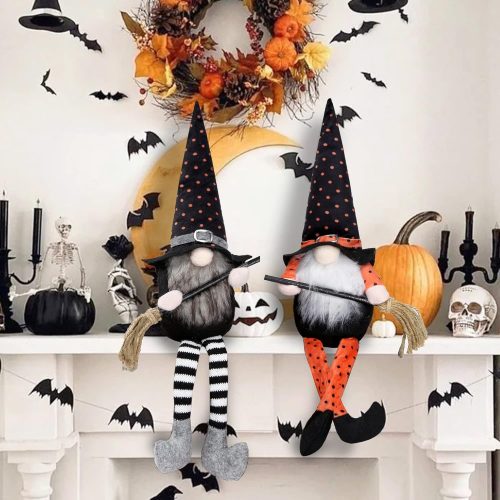 Halloween Gnomes Halloween Witch Gnome Decorations Handmade Plush Elf 2 Pack Swedish Tomte Nisse Faceless Doll Scandinavian Dwarf for Halloween Home Table Ornaments Thanksgiving Day Gifts