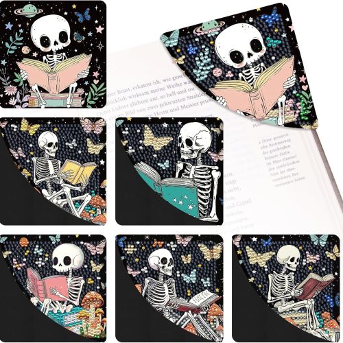 81KV+nRfqzL._AC_SL1500_ Skull Diamond Art Bookmarks - 6 Pcs DIY Diamond Painting Corner Bookmarks Kits Double Side Art Craft Supplies Birthday The Day of Dead Gift for Adults Beginners Book Lovers Skull Lovers Mexicans