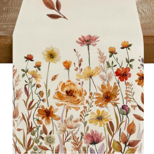 Fall Floral Table Runner 13x72 Inch, Autumn Fallen Leaves Decor Thanksgiving Harvest Outdoor Kitchen Dining Decoration for Home Party (Multicolor, 13" x 72")