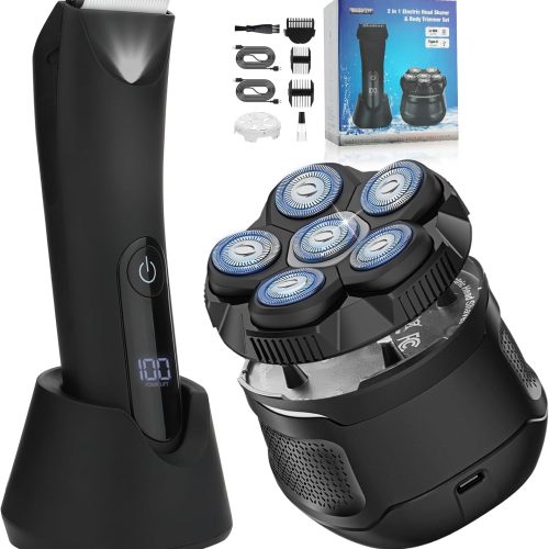 Head Shavers for Bald Men, Body Hair Trimmer for Men Manscape Groin and Ball Trimmer,2 in1 Body and Head Shaver Grooming Kit,IPX7 Waterproof Dry/Wet 6D Electric Razor for Bald with Type-C Charge