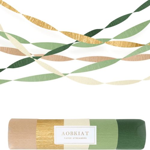 CT0102-M105GT_1 AOBKIAT Wedding Party Decorations, 5 Rolls Olive Green Khaki Crepe Paper Streamers for Green Boho Wedding, Birthday, Bridal/Baby Shower