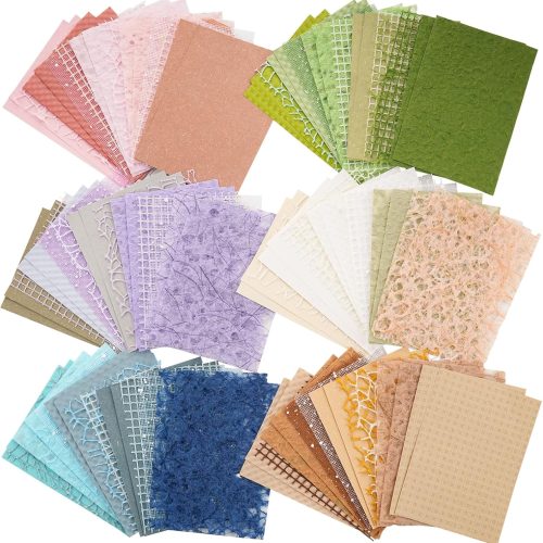 96 Sheets Textured Scrapbook Paper and Mesh Fabric Assorted Set - 6 Pack Mixed Special Paper for Scrapbooking Planner Bullet Junk Journal Supplies Mixed Media Collage Card Embellishments 3.9x5.5 Inch