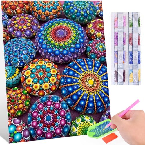 Colourful Artistry DIY 5D Diamond Painting by Number Kits -Mandala Stones Diamond Crystal Gem Art Painting with Full Drill Round Diamond - Perfect for Home Wall Decor Birthday Gifts for Women