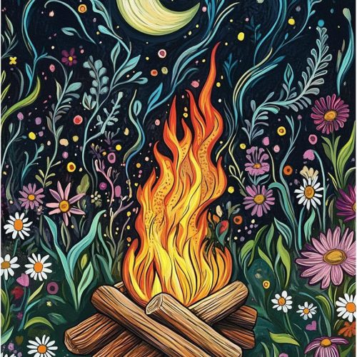 KEYIFA Diamond Painting Abstract Diamond Art Kits for Adults, 5D Round Full Drill Fire Flowers Diamond Painting Kit for Beginner, DIY Gems Art Craft for Home Wall Decor 12x16 inch