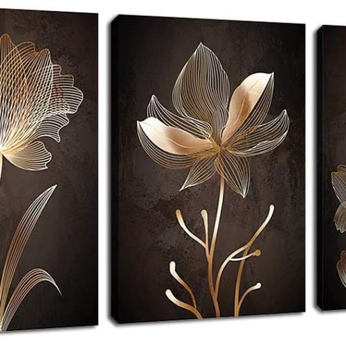 arteWOODS Abstract Wall Art Brown Flowers Canvas Pictures Contemporary Minimalism Abstract Flower Artwork for Bedroom Bathroom Living Room Wall Decor 12" x 16" x 3 Pieces