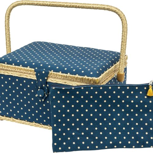 SINGER Large Sewing Basket with Matching Zipper Pouch For Sewing & Organization On-The-Go (Polka Dot Print)