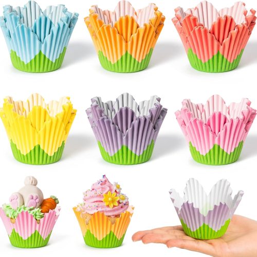 COcnny Flower Cupcake Paper Liner - 300pcs Easter Baking Cups Muffin Cupcakes Wrappers, Spring Lavender Tulip Cake Chocolate Candy Wrap Making Supplies for Spring Birthday Baby Shower Party (6 Styles)