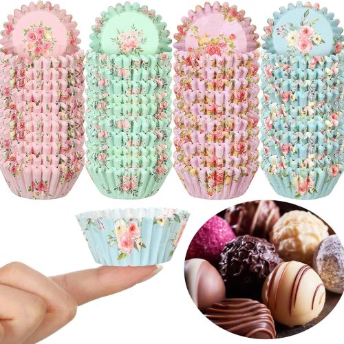 Sunnyray 600 Count Floral Mini Cupcake Liners for Baking Watercolor Flower Small Cupcake Liners Wrappers Tea Party Baking Paper for Shower Wedding Bridal Showers Birthday Party Decoration