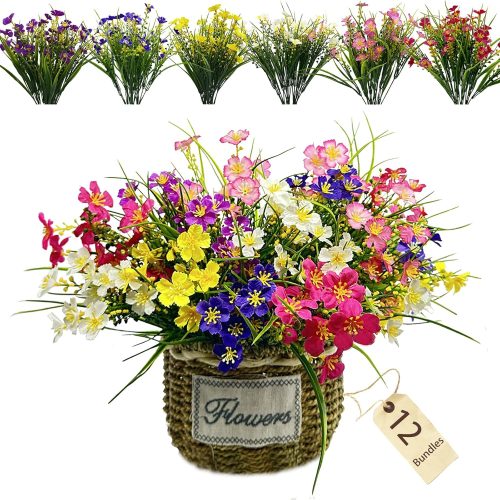 Artificial Flowers Wild Daisy Plant Lifelike UV Resistant Fake Plastic Silk Flowers Indoor Outside Hanging Plants Mixed Colors Garden Home Office Decor (12)