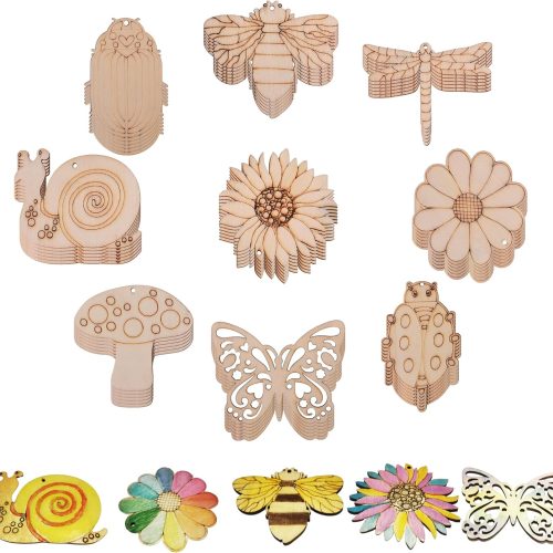 54PCS Unfinished Blank Wooden Cutouts Craft for Kids,Suit for Children's Painting DIY Room Decoration Gift Giving Surprise (54 Insect)