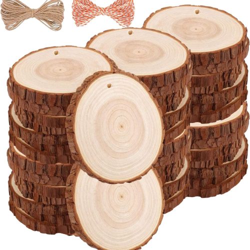 Wood Slices TICIOSH Craft Unfinished Wood kit Predrilled with Hole Wooden Circles for Arts Wood Slices Christmas Ornaments DIY Crafts 30 Pcs 2.0-2.4 inches