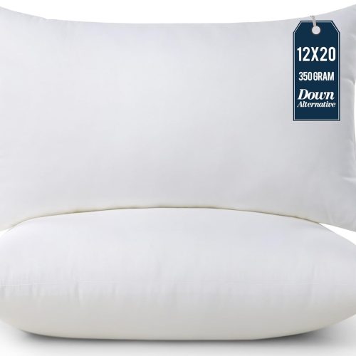 Utopia Bedding Throw Pillows (Pack of 2, White), 12 x 20 Inches Indoor Decorative Pillow Insert for Sofa, Bed and Couch