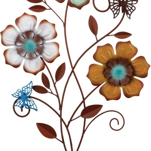Moxweyeni Tricolor Flower Wall Decor Vintage Metal Wall Art Decor Rustic Hanging Flowers Decorative Metal Floral Art for Home Living Room Bathroom Indoor Outdoor, 15 x 9.1 Inch(1 Piece)
