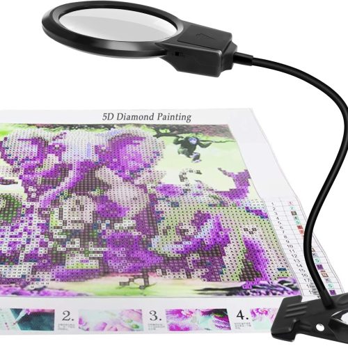 5D Diamond Painting Tools, LED Light with Magnifiers for Diamond Painting, 4X & 6X Magnifier LED Light with Clip and Flexible Neck, 5D Diamond Painting and Cross Stitch Tool Accessory Magnifier Lamp