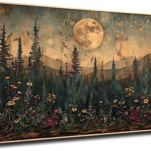 ILLBDR Framed Large Wall Art Vintage Wildflower Wall Art Nature Moon Painting Print Flowers Forest Picture Landscape Rustic Decor Farmhouse Living Room Bedroom Office 20"x40"