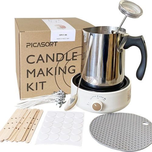 PICASORT Candle Making kit with Wax Melter - Candle Making Supplies,Hot Plate,Melting Pot,Thermometer,DIY Kits for Beginners