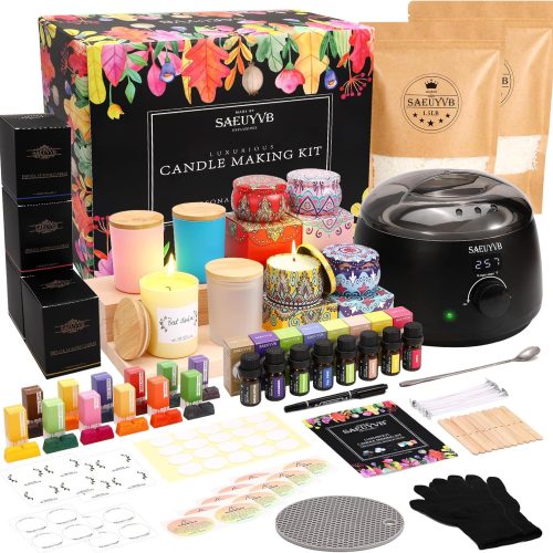 CT0328-CMK-03GT_1 SAEUYVB Candle Making Kit,Candle Making Kit for Adult with Wax Melting Pot,DIY Starter Soy Candle Making Supplies/Kit - Perfect as Home Decorations
