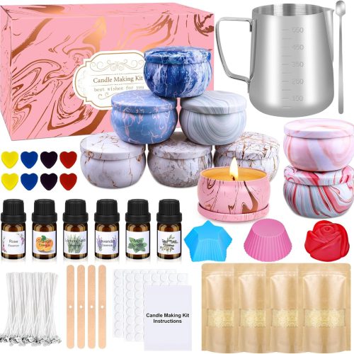 Candle Making Kits for Adults, Candle Making Supplies Accessory for Kid Beginner, DIY Scented Candle with Beeswax, Essential Oil, Wicks, Wax Melting Pot, Moulds, Candle Jars, Dye, Make Your Own Candle