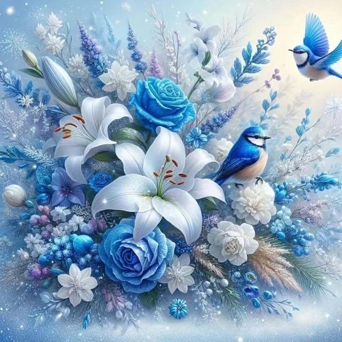 ZHUDENGXJL 5D Diamond Painting Kits for Adults,Blue Bird Flower Diamond Art Kits for Adults,DIY Round Drill Diamond Art Craft Kits for Home Wall Decor 12x12inch