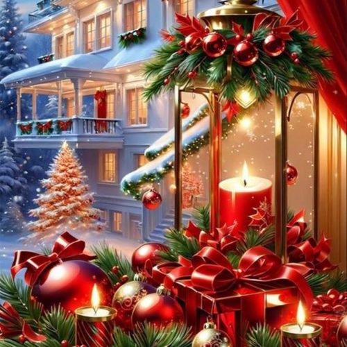Christmas Diamond Painting Kits for Adults, Christmas Candles Diamond Art Kits for Beginners, 5D DIY Full Drill Winter Gem Art Painting Kits for Home Wall Decor Gift 12x16 Inch