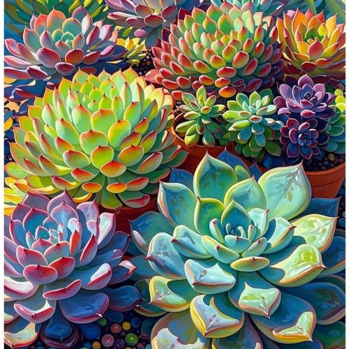 Sanjee Succulent Diamond Art Kits for Adults, 5D Diamond Painting Kits for Beginners, DIY Round Full Drill Diamond Dots Paintings for Home Wall Decoration Gift, 12x16inch