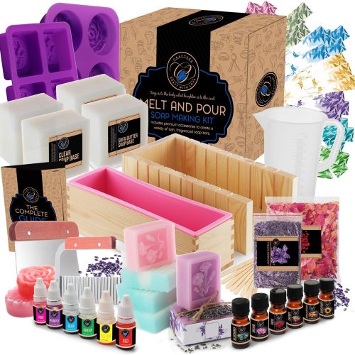 CraftZee Large Deluxe Soap Making Kit - All-in-One Soap Making Supplies with Soap Base, Soap Cutter Box, Silicone Loaf Molds, Fragrances & More - Homemade Melt & Pour DIY Craft Kits