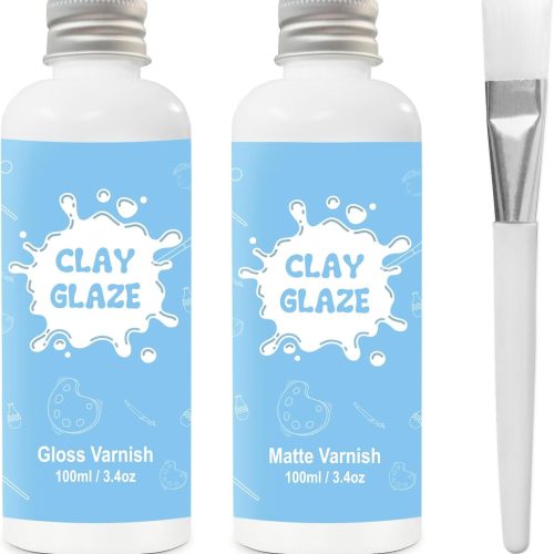 2 x 100ml Air Dry Clay Glaze, Air Dry Clay Varnish Can Not Only Used to Prevent Clay Cracking, Scratches, and Wear, Polymer Clay Glaze Can Also Having a Gloss Glaze Effect (Gloss+Matte)