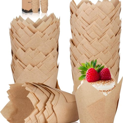 Tulip Cupcake Coasters (150 pcs) - Premium Muffin Coasters in Natural Kraft Paper - Perfect for Any Occasion: Wedding, Baby Shower, Anniversary, Birthday, Graduation