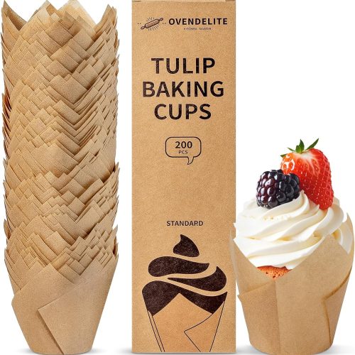 Tulip Cupcake Liners, Natural Parchment Paper, 200 Count, Muffin Wrappers for Baking