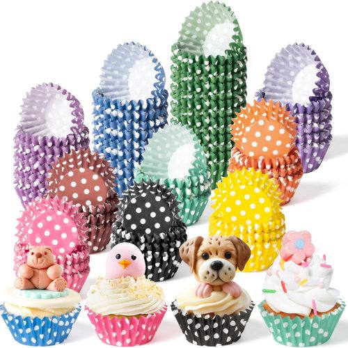 R HORSE Mini Size Cupcake Liners - 600Pcs Colorful Polka Dots Muffin Baking Cups, Disposable Paper Cupcake Wrappers for Women Mom Baking Cooking Lovers Housewarming Gift