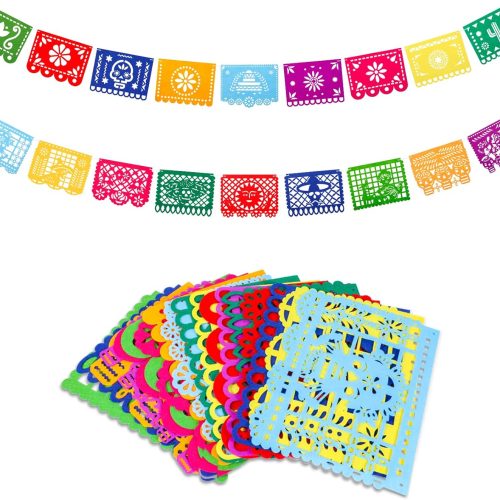 CT0404-BN-58GT_1 Mexican Fiesta Banner - Day of The Dead & Cinco de Mayo Papel Picado Party Decorations (7.8 * 5.9 inch)