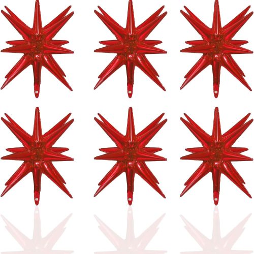 CT0407-MFB-143GT_1 6 Pcs Red Star Foil Balloons One-Piece 14-Pointed Star Balloon 4D Starburst Cone Mylar Balloon 22inch Christmas Birthday Wedding Wedding Anniversary Party Supplies(Red)