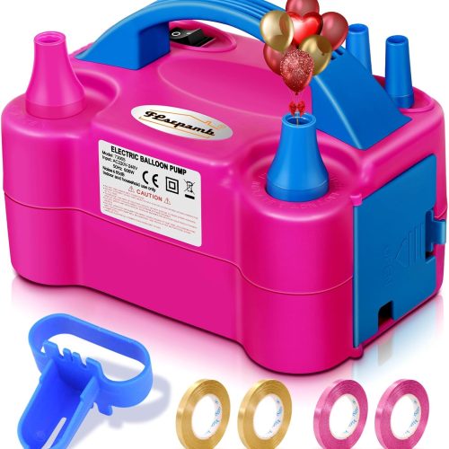 FLSEPAMB Balloon Pump, Electric Balloon Pump,Portable Dual Nozzles Electric Balloon Air Pump 110V 600W, Electric Balloon Inflator with Tying Tool, Colored Ribbons for Party Decoration