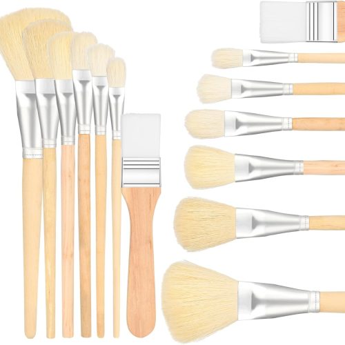 Grevosea Mop Brush for Acrylic Painting, 7 Pieces Versatile Blending Brush Paint Brushes for Acrylic Painting Goat Hair Paint Brush Set for Acrylic Watercolor Oil Painting Face Body Art