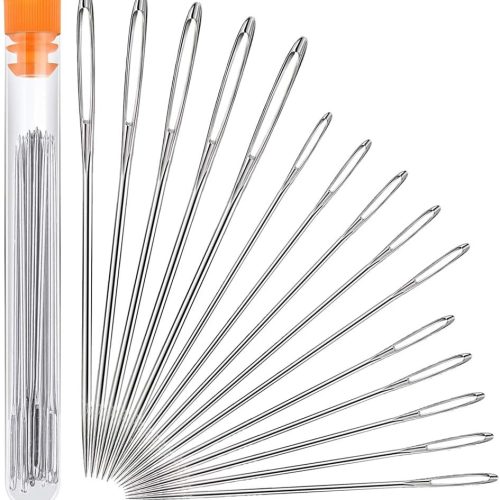 Hekisn Large Eye Sewing Needles, Sewing Needles, Stainless Steel Embroidery Thread Needle, Handmade Yarn Knitting Needles Leather Needle (15 Pieces)