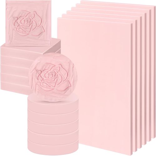 18 Pcs Rubber Stamp Carving Blocks Pink Soft Linoleum Blocks Round Square Rectangle Carving Kit for Stamp Soft Rubber Crafts and DIY Craft Project
