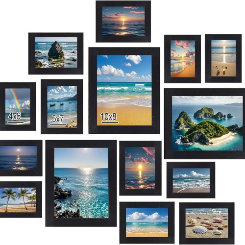 15 pack Picture Frames Gallery Wall Frame Set Wall Art Decor for Home Decoration,Hanging or Tabletop Display,Include Multi-Size with Three 8x10, six 5x7, six4x6