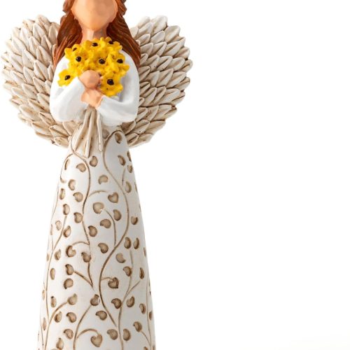 Hand-Painted Angel Figurine with Sunflower & Tree of Life Design - 5.9" Collectible Sculpture for Retirement Gifts, Home Decor, Sunflower Lovers