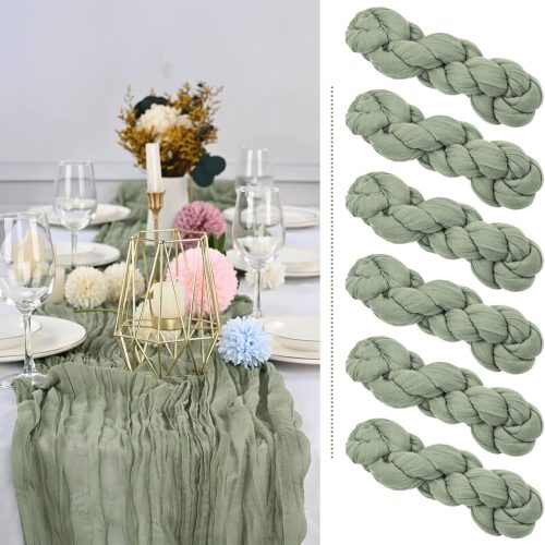 6 Pack Sage Green Cheesecloth Table Runner 10FT Boho Table Runner Long Semi-Sheer Gauze Fabric Rustic Vintage Wedding Table Decor for Wedding Decor Arch Draping Holiday Party Home