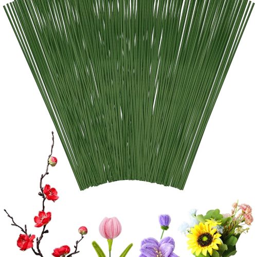 100 PCS FIVEIZERO 18 Gauge Green Floral Wire Stems for Artificial Flower Making,Florist Wire,Flower Wires for Crafts,Alambre para Flores for Wreaths, Flower Arrangements and DIY Projects