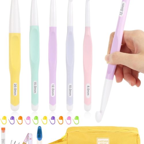 Aeelike Crochet Hooks 8mm, 10mm, 12mm,15mm, 20mm, Ergonomic Crochet Hooks Set with Large Rubber Handle Crocheting Accessories for Chunky Yarn Weaving Blanket DIY Crafts,Ideal Gift