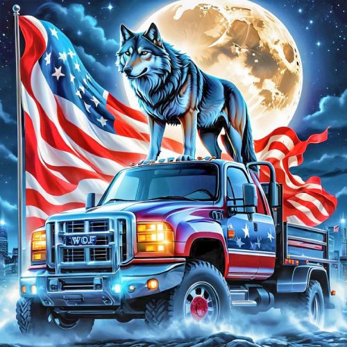 Colorful Truck Diamond Art Painting Kits for Adults Beginners, DIY Wolf Diamond Art Kits for Adults, 5D Full Drill Diamond Painting Kits American Flag Diamonds Dots Gem Art for Wall Decor (14X14 Inch)