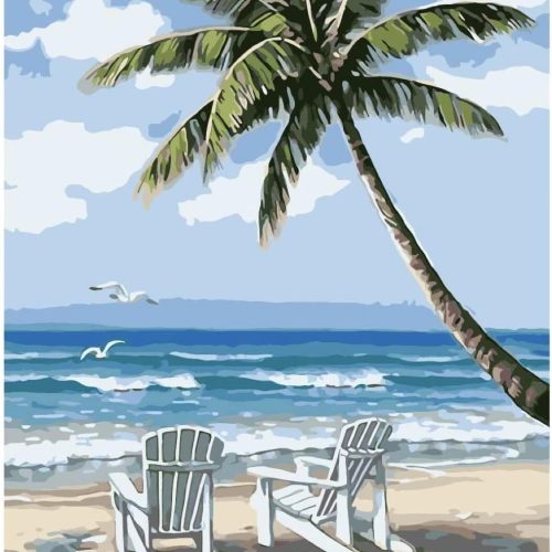 RMANA Acrylic Paint by Number Landscape On Canvas Art for Beginner Adults Students Teens Painting by Numbers DIY Arts Crafts Numero Advanced Abstract Sunny Beach Palm Tree Colorful Box Christmas Gift